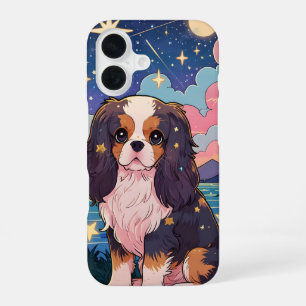 Funda Para iPhone 16 Cavalier King Charles Tricolor Nubes Pastel