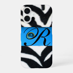 FUNDA PARA iPhone 16 CEBRA DE PELAJE NEGRO BLANCO GEMA AZUL ACUÁTICA MO