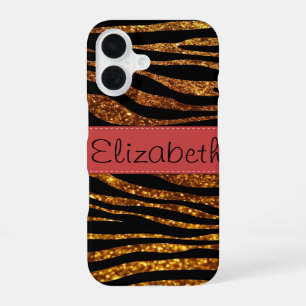 Funda Para iPhone 16 Cebra Dorada, Cebra Brillante, Estampado de Cebra,
