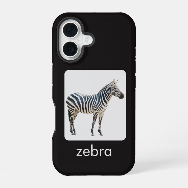 Funda Para iPhone 16 Cebra sobre blanco y negro con texto (Reverso )
