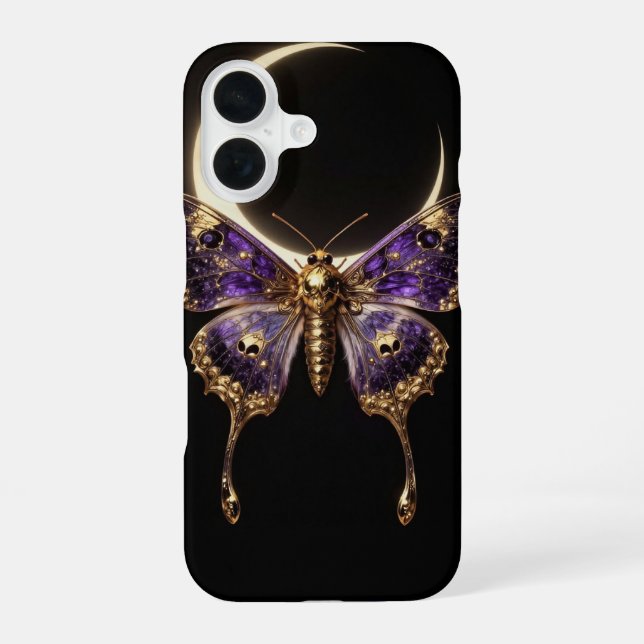 Funda Para iPhone 16 Celestial Death Moth Crescent Moon Phone Case (Reverso )