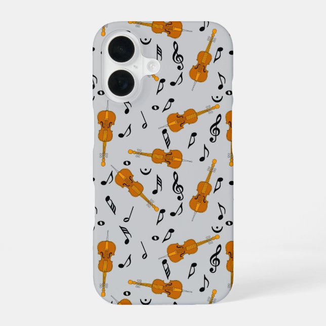 Funda Para iPhone 16 Cellos y notas musicales negras (Reverso )