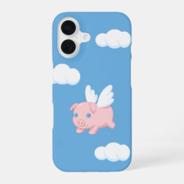 Funda Para iPhone 16 Cerdo Volador - Cerdito Adorable con Alas sobre Az