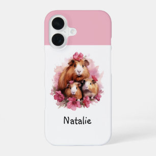 Funda Para iPhone 16 Cerdos de Guinea Adorables Acuarela Nombre Persona