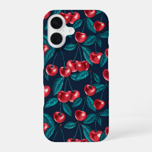Funda Para iPhone 16 Cerezas rojas en azul oscuro