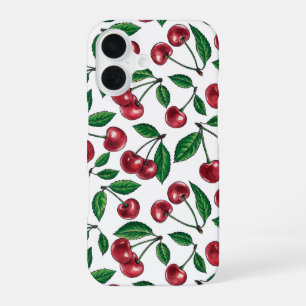 Funda Para iPhone 16 Cerezas rojas en blanco