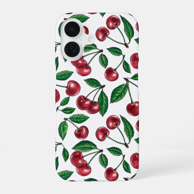Funda Para iPhone 16 Cerezas rojas en blanco (Reverso )