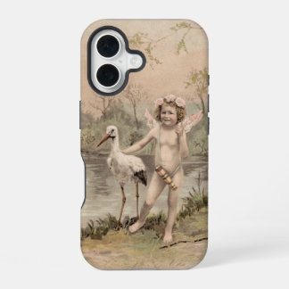 Funda Para iPhone 16 Cherub vintage con cigüeña por lago