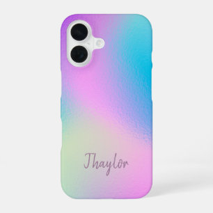 Funda Para iPhone 16 Chic Pastel Holographic Personalized Name