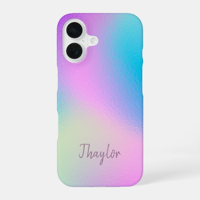 Funda Para iPhone 16 Chic Pastel Holographic Personalized Name (Reverso )