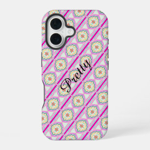 Funda Para iPhone 16 Chic Rosa y Dorado Patrón Floral Geométrico