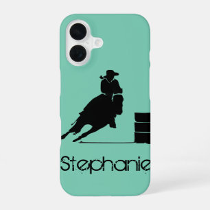 Funda Para iPhone 16 Chica de Carreras de barril Silhouette sobre un fo