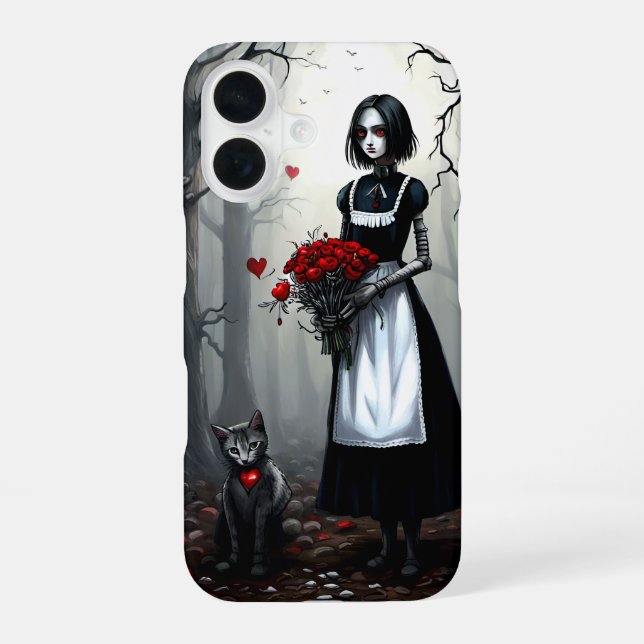 Funda Para iPhone 16 Chica de robots góticos (Reverso )