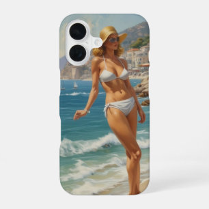 Funda Para iPhone 16 Chica de viaje de estilo vintage en la Riviera Fra