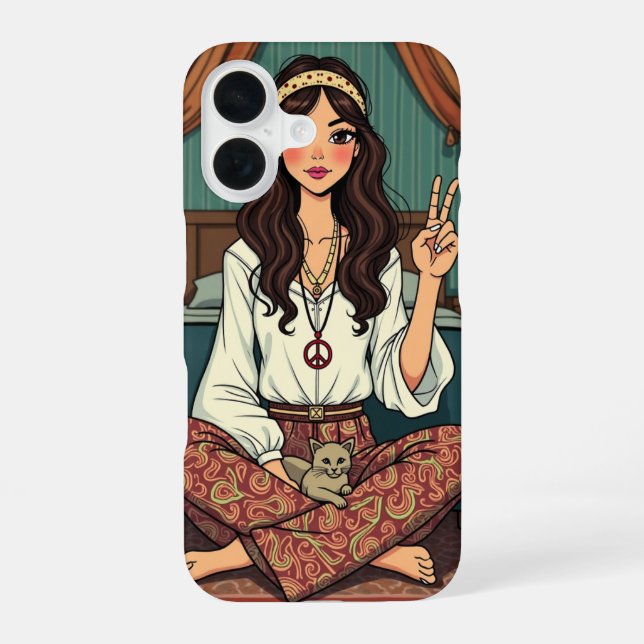 Funda Para iPhone 16 Chica Hippie (Reverso )