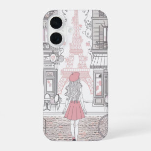 Funda Para iPhone 16 Chica Parisina - Torre Eiffel y Calle del Café Ado
