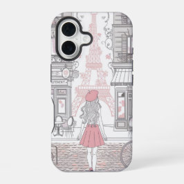 Funda Para iPhone 16 Chica Parisina - Torre Eiffel y Calle del Café Ado