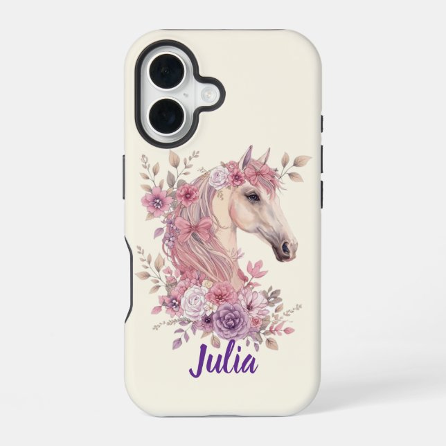 Funda Para iPhone 16 Chicas Lindos Caballos Floral Pastel Ponis (Reverso )