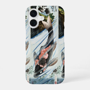 Funda Para iPhone 16 Chinoiserie Carpa Koi Cascada Arte Japonés