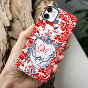 Funda Para iPhone 16 Chinoiserie Vintage Delft Rojo Azul monograma