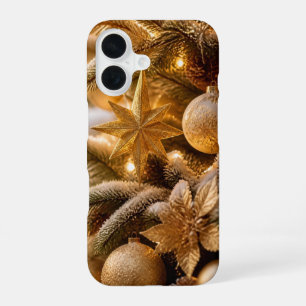Funda Para iPhone 16 Christmas Gold Star Frosted Fir Phone Case