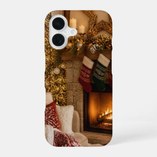 Funda Para iPhone 16 Christmas Golden Tree Mantel Cozy Phone Case