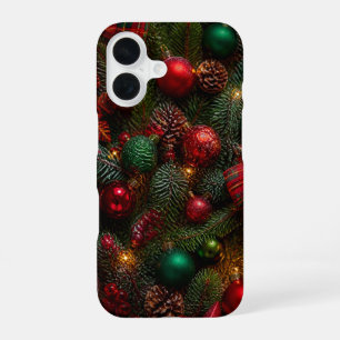 Funda Para iPhone 16 Christmas Tartan Bow Ornaments Fir Tree Phone Case