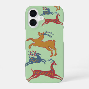 Funda Para iPhone 16 Ciervo de Arte Popular Americano Vintage en Color 