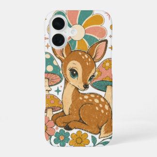 Funda Para iPhone 16 Ciervo Retro de los 70 en Verde Azulado y Rosa