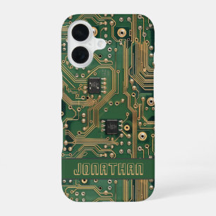 Funda Para iPhone 16 Circuito impreso personalizado de oro verde