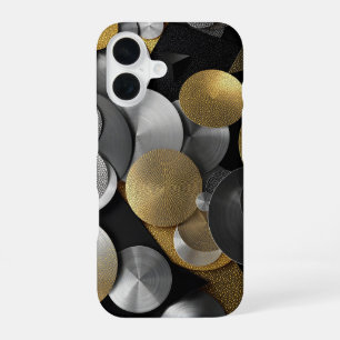 Funda Para iPhone 16 Círculos geométricos modernos en oro y plata
