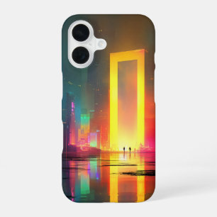 Funda Para iPhone 16 Ciudad futurista con portal de neón radiante
