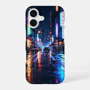 Funda Para iPhone 16 Ciudad lluviosa de neón