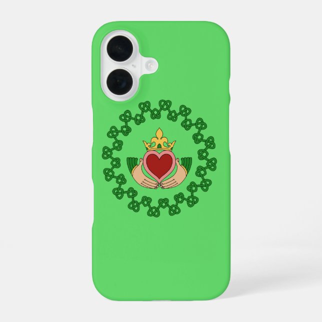 Funda Para iPhone 16 Claddagh y entrelazado verde (Reverso )