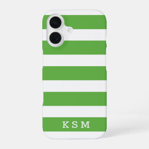 Funda Para iPhone 16 Clásico de rayas verdes y blancas con monograma