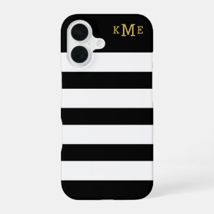 Funda Para iPhone 16 Clásico Monograma de Rayas Blancas y Negras