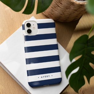 Funda Para iPhone 16 Clásico Navy y raya blanca personalizado