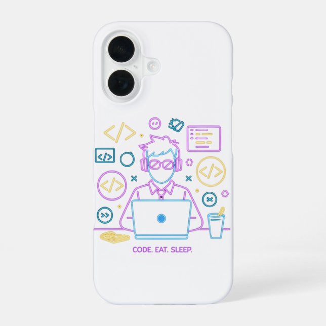 Funda Para iPhone 16 Código. Comer. Dormir. (Reverso )
