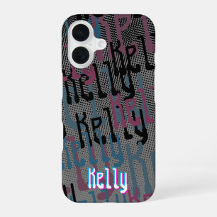 Funda Para iPhone 16 Colaje de nombre retro en tono rosa y azul