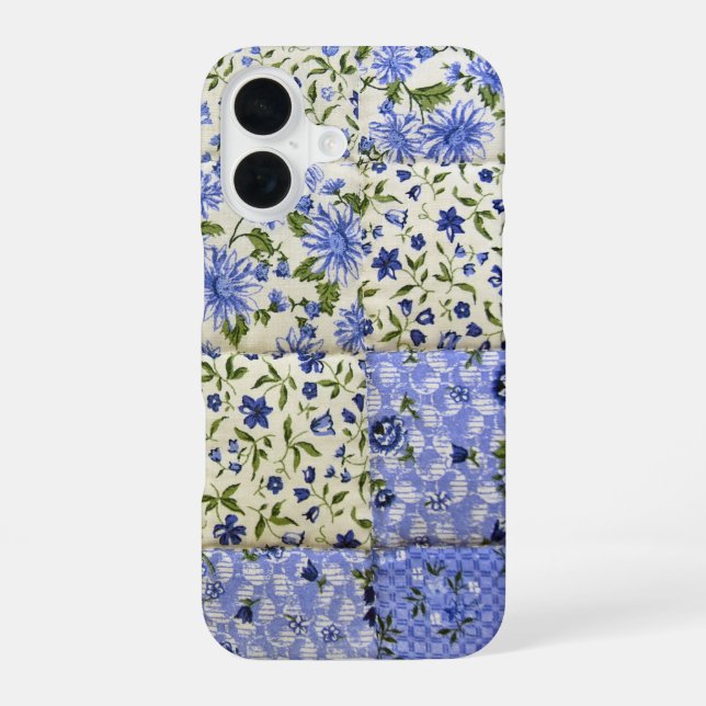 Funda Para iPhone 16 Colcha de patchwork de aciano azul (Reverso )