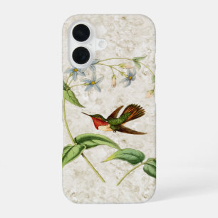 Funda Para iPhone 16 Colibrí de época con flores azules