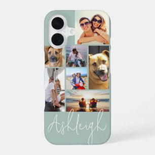 Funda Para iPhone 16 Collage de 7 fotos Modern Green con colores person