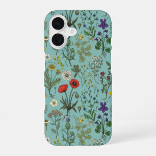 Funda Para iPhone 16 Collage de flores silvestres sobre azul