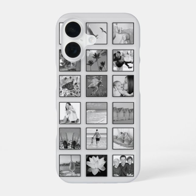 Funda Para iPhone 16 Collage de fotos filtrado en blanco y negro (Reverso )