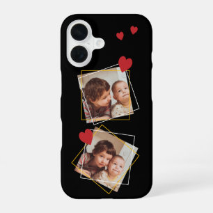 Funda Para iPhone 16 Collage de Fotos Moderno Corazones y Cuadrados Roj