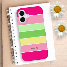 Funda Para iPhone 16 Color verde rosaBloques franjas Monograma Estuche