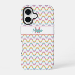 Funda Para iPhone 16 Colores de monograma personalizados Rayas ondulada