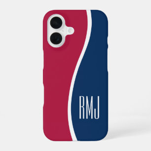 Funda Para iPhone 16 Colores DIY Monograma Curva Moderna Rojo Blanco Az