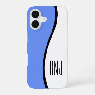 Funda Para iPhone 16 Colores DIY Ola Moderna Elegante Monograma Azul