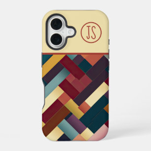 Funda Para iPhone 16 Colores otoñales acogedores tejen patrón monograma